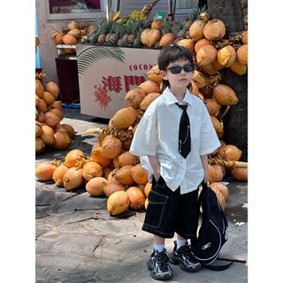   SM24_02 Áo Sơ Mi Ngắn Tay Bé Trai Bé Gái Unisex Phong Cách Hàn Quốc Cực Chất (Không Kèm Cà Vạt)