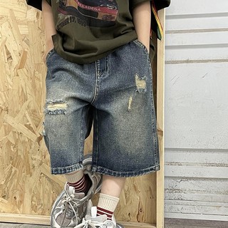  QJL24_06 Quần Short Jean Chất Mềm Mài Cá Tính Bé Trai Phong Cách Đường Phố