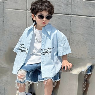   SM24_01 Áo Sơ Mi Ngắn Tay Bé Trai Cách Hàn QBé Gái Unisex Phong uốc Cực Chất
