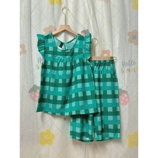 LUA49_ĐỒ BỘ LỤA LỬNG ÁO CÁNH TIÊN HỌA TIẾT CARO,CÓ TÚI, CÓ SIZE