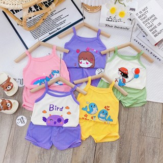 Bộ quần áo hai dây chất tăm lạnh mềm, mát cho bé gái dễ thương