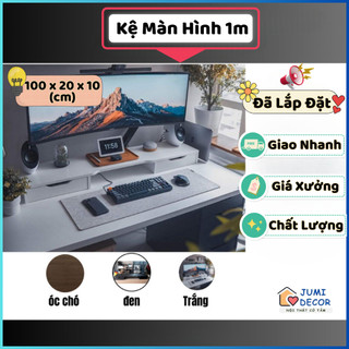 Kệ kê màn hình pc 1m, kệ máy tình màng hình có ngăn kéo, trắng đen - Jumi Decor