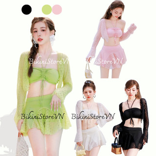 BikiniStoreVn : Set bikini 3 mảnh đi biển S13 - Bộ đồ bơi nữ 3 món - Bikini kèm khăn đi biển