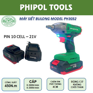 Máy siết bu lông Phipol 450nm pin21v , ph3032 , chân pin makita , động cơ không chổi than