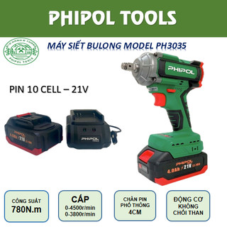 Máy siết bulong PHIPOL PH3035 780N.M, chân pin phổ thông , động cơ không chổi than, tặng đầu bulong 22mm