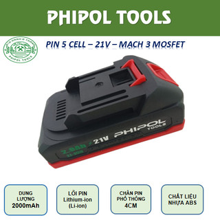 Pin 21v Phipol pin 5cell , chân pin phổ thông , pin có đèn báo pin