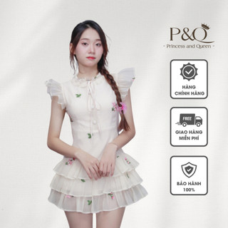 P&Q | Váy hoa xếp ly tay ren hoạ tiết hoa thêu đơn giản có quần trong ( Có bigsize) | DX21