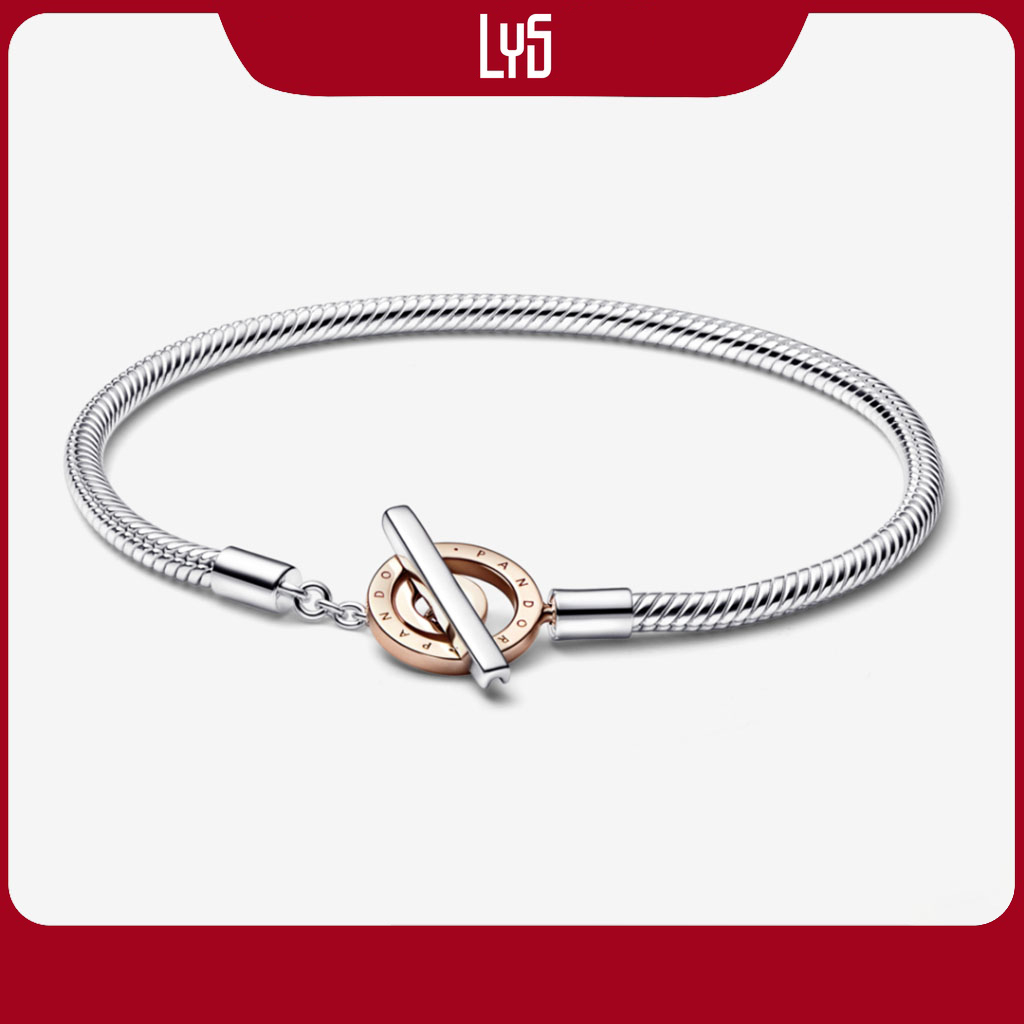 Vòng tay bạc Signature Mạ Vàng Hồng Khóa T-Bar 5045