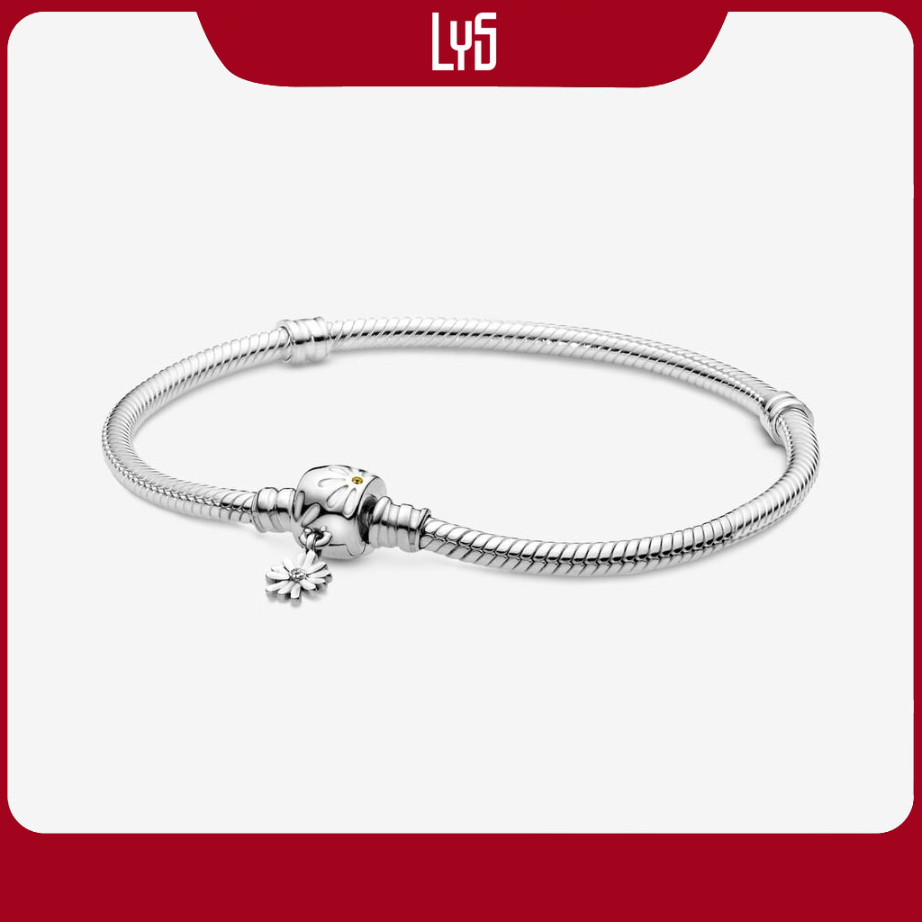 Vòng tay bạc S925  Moments Daisy Flower Clasp Snake Chain Bracelet Pan5012