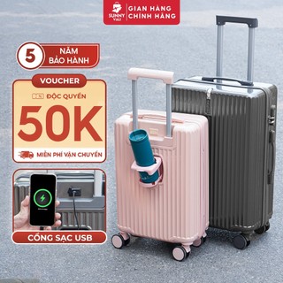  Vali du lịch SUNNY-SV09 Plus, vali kéo size 20/24,tích hợp cổng sạc USB, khay đựng cốc, móc treo đồ