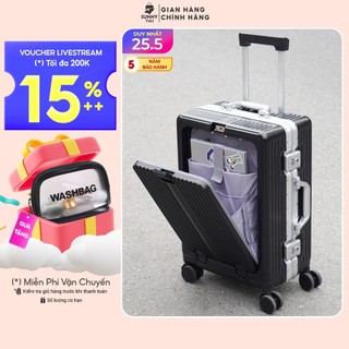 Vali SUNNY MONTER - Vali nhựa PC + ABS  khung nhôm, khay đựng cốc, ngăn đựng laptop tiện lợi 20/24