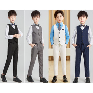 Bộ ghile bé trai TQB041 TQB042 gồm 2 chi tiết (Áo ghile + quần tây) tặng kèm nơ