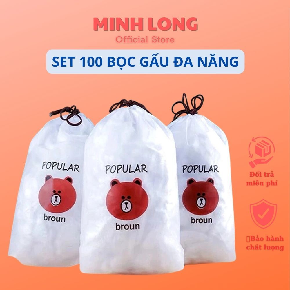 Loại 1 Đủ ⚡️ Set 100 Túi Màng Bọc Thực Phẩm Gấu , Bọc Gấu 100 Chiếc Có Chun Co Giãn Tái Sử Dụng Nhiều Lần