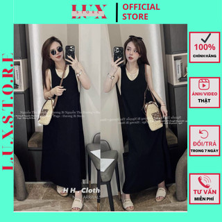 Váy suông nữ - Váy thun xuông phối 2 cổ chất thun tăm lạnh mềm LUX STORE134
