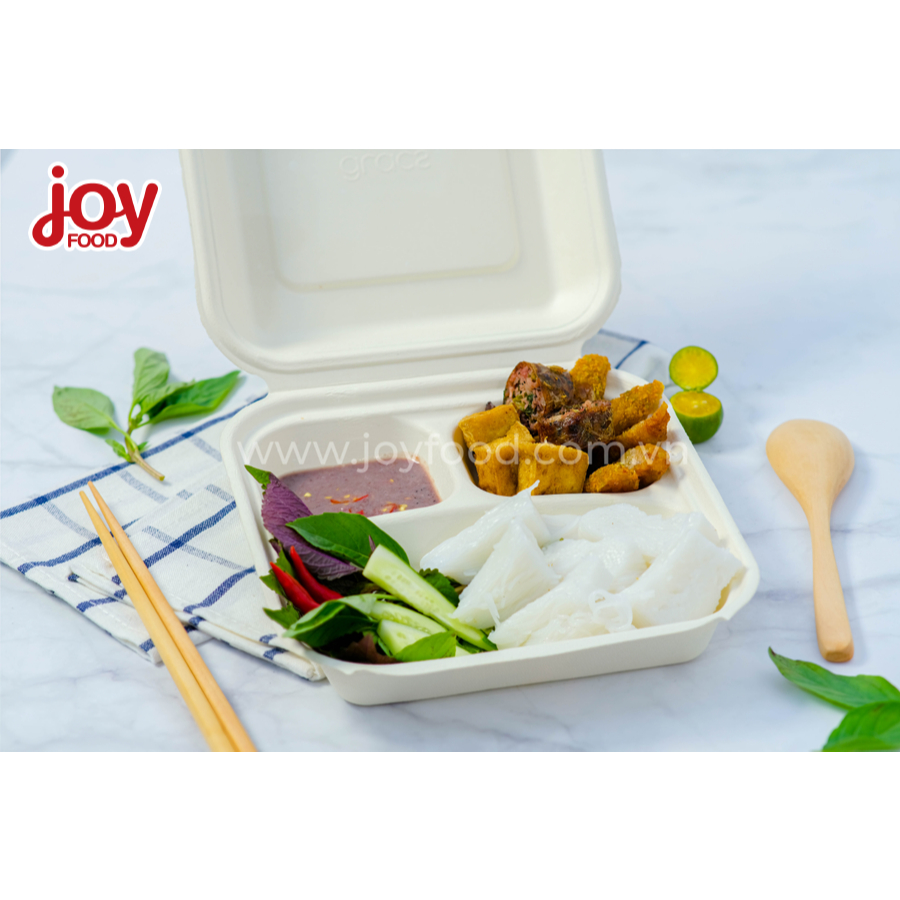 50 Hộp Cơm Bã Mía 3 Ngăn - Chịu Nhiệt Lò Vi Sóng - B033 - 750 ml - Gracz