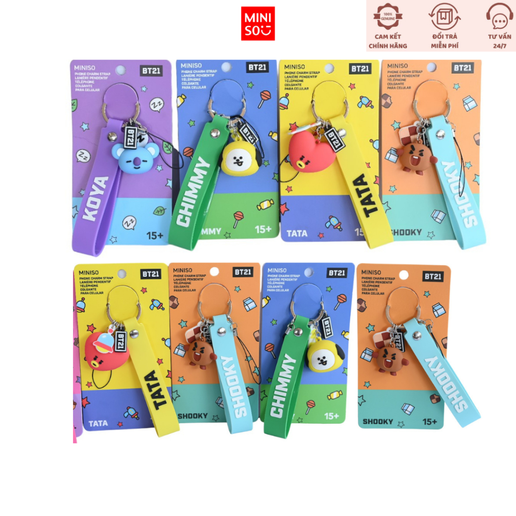 Bộ sưu tập móc khóa treo trang trí cao cấp BT21 chính hãng Miniso Móc treo điện thoại balo Túi sách