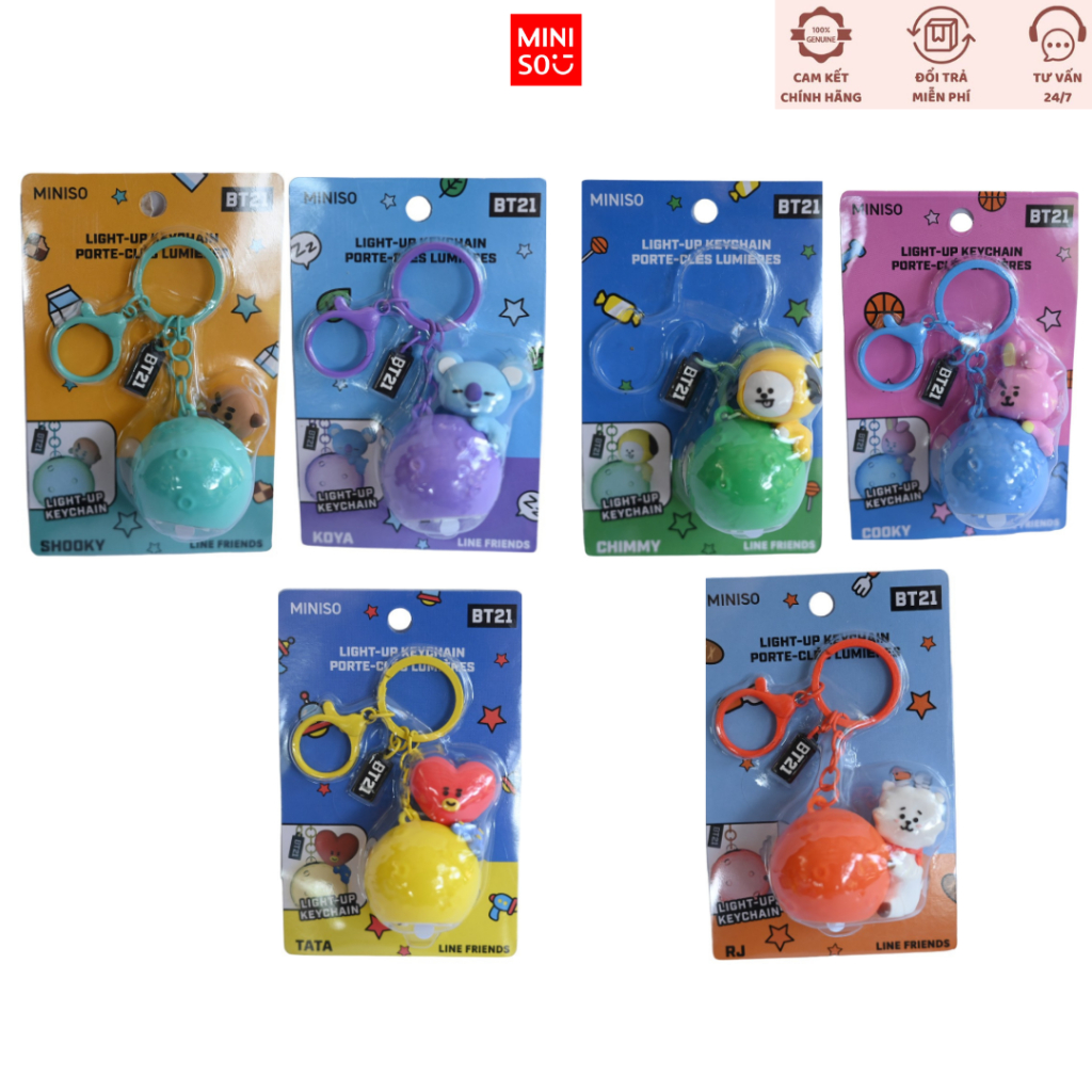 Bộ sưu tập Móc khóa treo trang trí phát sáng Light-Up BT21 chính hãng Miniso