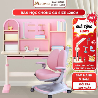 Bộ bàn học cho bé Lumili S112, bàn học chống gù thiết kế mái vòm thông minh, bàn học gỗ cho trẻ em