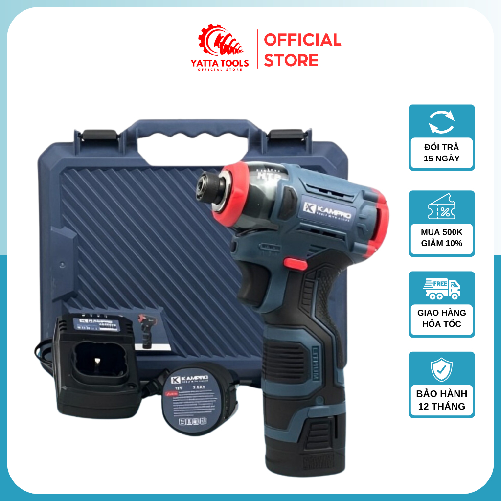 máy chuyên vít KAMPRO 7028 dùng pin4 cell không chổi than ,3 tốc độ có búa chính hãng
