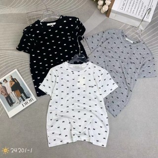 Áo thun nữ tay ngắn cổ tròn in nhiều nơ nhỏ hàng Quảng Châu, áo phông mùa hè form vừa chất cotton mát đẹp 24201-1