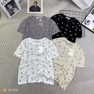  Áo thun giấy nữ tay ngắn cổ tròn in nhiều nơ hàng Quảng Châu áo phông mùa hè form vừa chất cotton mát đẹp 24206 G37 