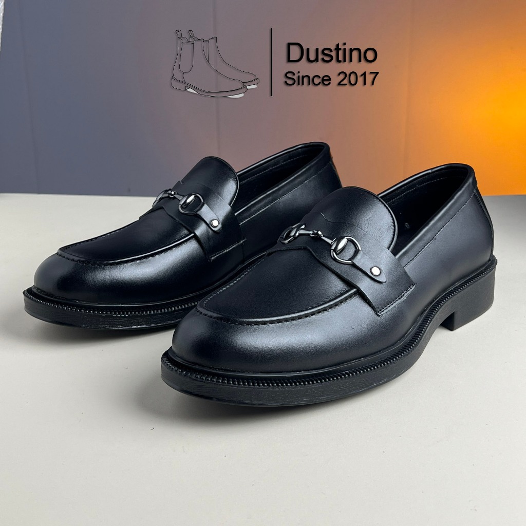 Horsebit Penny Loafer Nam Da Bò, Giày Lười họa tiết móc da bò đế nâng chiều cao