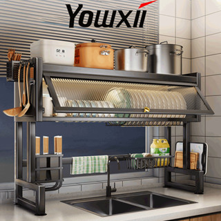 YOWXII Kệ Úp Chén Nắp Trượt Đa Năng Kệ Tủ Nhà Bếp Có Nắp Đậy Thép Carbon 2 Tầng
