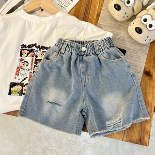 Quần short Jean rách thêu tag túi sau cá tính cho bé Q219