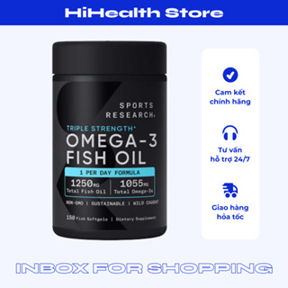 Dầu cá Sports Research Omega-3 Triple Strength hỗ trợ sức khỏe tim mạch, não bộ 150 viên Mẫu mới
