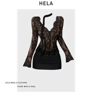    Hình thật - Hela Chính Hãng  Đầm váy Hela dài tay ôm fit BODY gợi cảm áo Ren sexy cổ V siêu tone dáng Hot 2024 Loại 1 