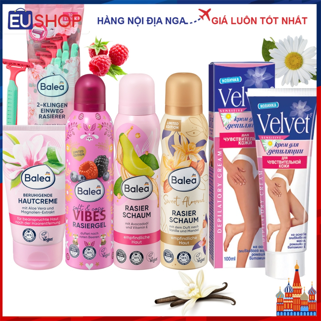 [CÓ CHE TÊN] Gel tẩy lông Velvet, Balea Intim cho Da Nhạy cảm - Bọt cạo lông Balea Đức