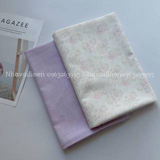 Linen bột dày in hoạ tiết hoa tím nhạt - Nhà vải linen