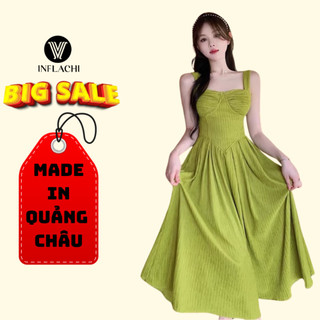 Đầm Dự Tiệc INFLACHI Nữ 2 Dây Maxi Body Dáng Dài Babydoll Hở Vai Chiết Eo Tôn Dáng Màu Xanh Cao Cấp Nổi Bật V-15