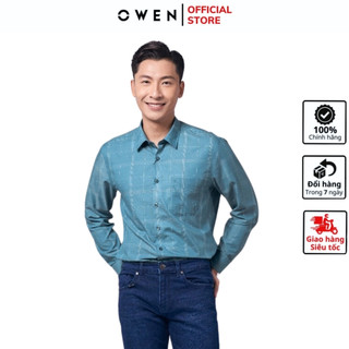 Áo sơ mi dài tay nam OWEN AR220923DT somi công sở vải sợi tre cao cấp màu kẻ caro lớn xanh trắng dáng regular fit có túi