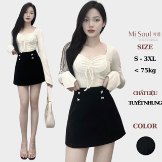 [Mã FADEP0706 giảm đến 30k đơn từ 99k] Chân Váy Nhung Cạp Cao Đính Nơ Misoul, Váy Nhung Chữ A Có Lớp Lót Quần 2 Lớp 231