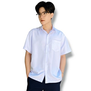 Áo sơ mi trắng nam tay ngắn vạt ngang xẻ tà áo trắng đi học sinh cấp 1 2 3 chất kate thun lụa cao cấp