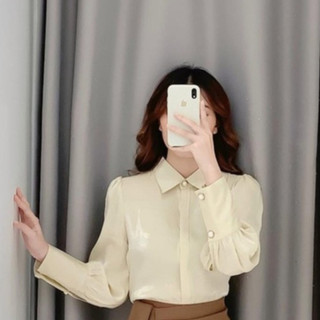 Áo sơ mi công sở nữ BẢO KHÁNH SHOP áo sơ mi lụa tay bồng cổ đức cúc ngọc 3 màu