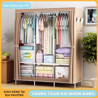 Tủ Vải Có Rèm Đựng Quần Áo Tủ Vải Nhiều Ngăn Phù Hợp Mọi Không Gian Khung Kim Loại Dày Dặn