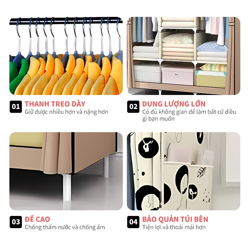 Tủ Vải Đựng Quần Áo Đa Năng Tủ Vải Dệt Chống Nước Khung Thép Chịu Lực Có Chống Bụi Thiết Kế Hiện Đại | BigBuy360 - bigbuy360.vn