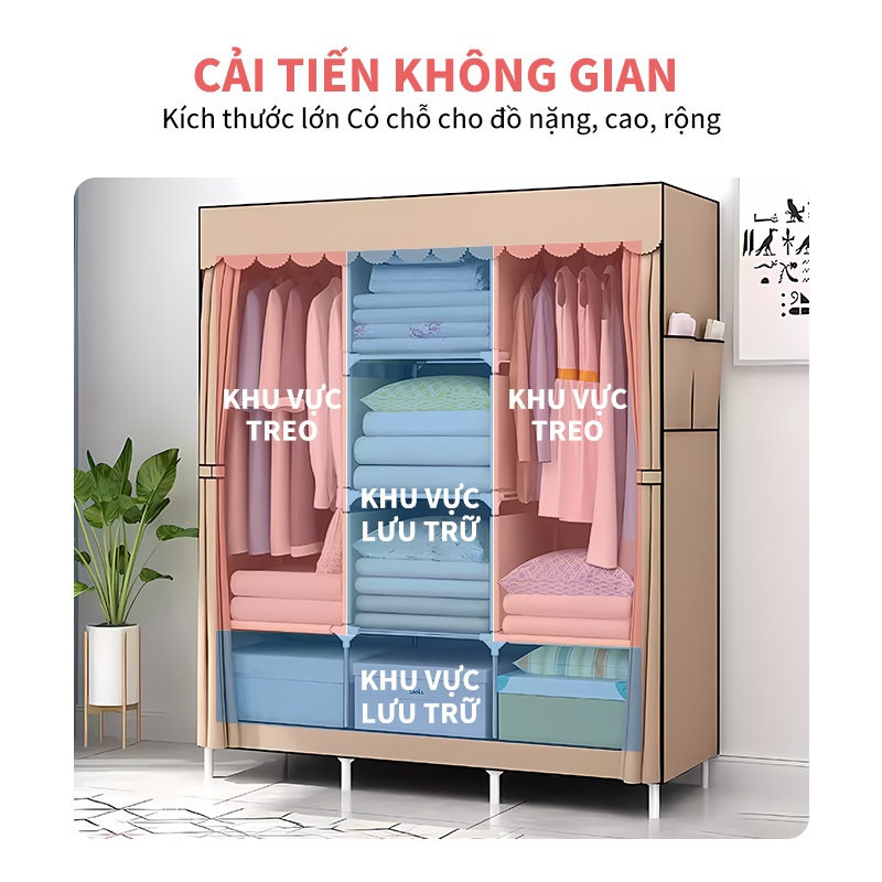 Tủ Vải Đựng Quần Áo Đa Năng Tủ Vải Dệt Chống Nước Khung Thép Chịu Lực Có Chống Bụi Thiết Kế Hiện Đại | BigBuy360 - bigbuy360.vn