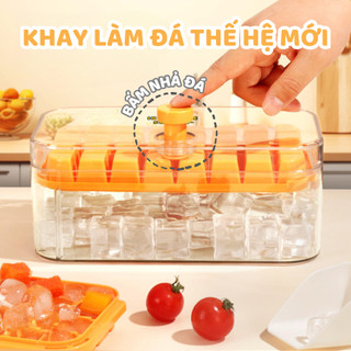 Khay Làm Đá Thông Minh Nhấn Nút Lấy Đá Dễ Dàng, Khay đá 56 Viên 2 Tầng Tiện Lợi Thông Minh