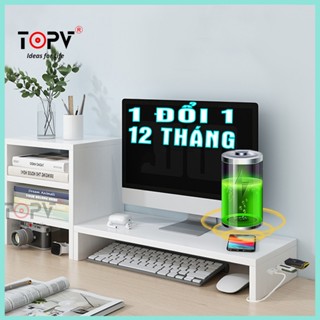 Kệ màn hình gỗ để bàn giá đỡ laptop nâng pc 1 2 tầng trắng kệ máy tính decor bàn học kê vi tính Bàn Ghế TopV