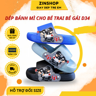 Dép Bánh Mì Cho Bé Trai Bé Gái D34 Xốp Eva Siêu Nhẹ, Siêu Êm, Chống Trượt Cho Bé 5-10 Tuổi - Zinshopkid