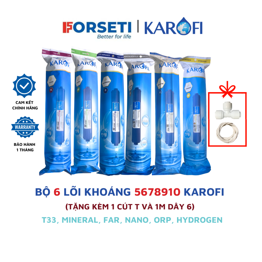 Combo 6 lõi khoáng Karofi 5678910 (T33, Mineral, Far, Nano, Orp, Hydrogen) lắp máy O-P1310
