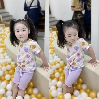 Bộ bé gái cộc tay set 2 bộ bé gái mua hè hoạ tiết quả dâu, con vẹt đáng yêu vài mềm mịn thoáng mát cho bé