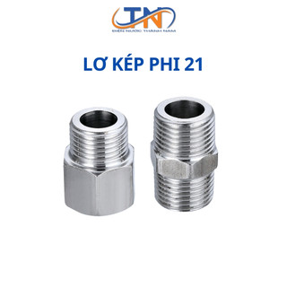 Lơ - kép Inox bóng dn15 (phi 21 - 1/2), đầu nối ren phi 21 Inox 304 loại tốt chống gỉ cho ống nước