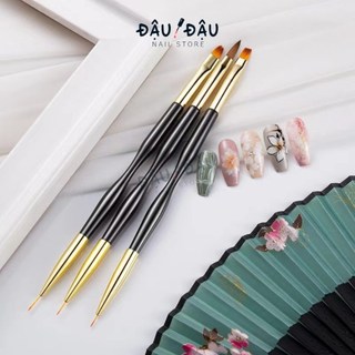 Cọ vẽ đắp vuốt trang trí móng tay hai đầu siêu mỏng - cọ 2 đầu đa năng thân đen trang trí móng