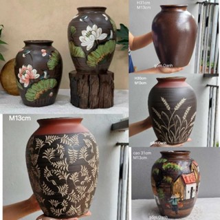 bình chum gốm mộc cao cấp cắm sen, dơn,cúc, ly để bàn phòng khách, làm việc gốm Bát Tràng cao cấp