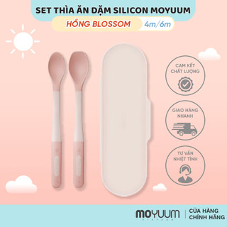 Bộ thìa ăn dặm silicon Moyuum - Level 1 & level 2 - Màu Hồng blossom