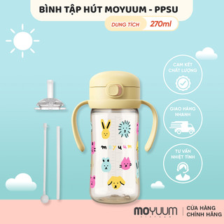 Bình tập uống Moyuum PPSU - 270ml - Friends - Kèm núm hút/dây hút/dây trọng lực/tay cầm